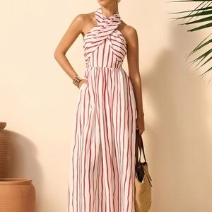 Commense Striped Halter Maxi Dress L